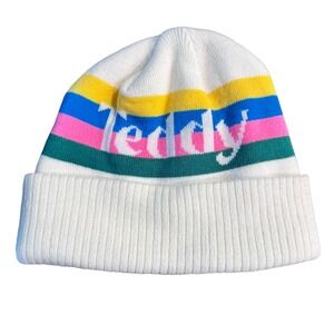 Teddy Fresh Rainbow Stripe Beanie Hat White Acrylic‎ like new